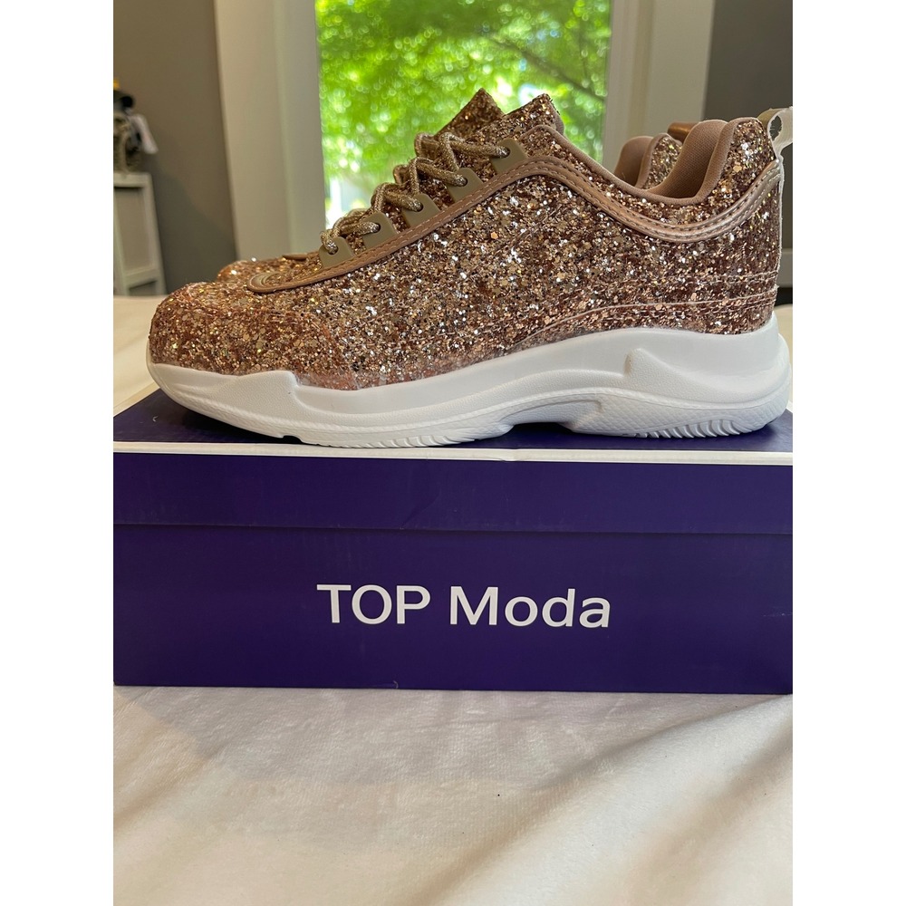 Top Moda Kory-1 Rose Gold Glitter Chunky Platform Sneakers Womens 6.5 Sparkly - Picture 9 of 9